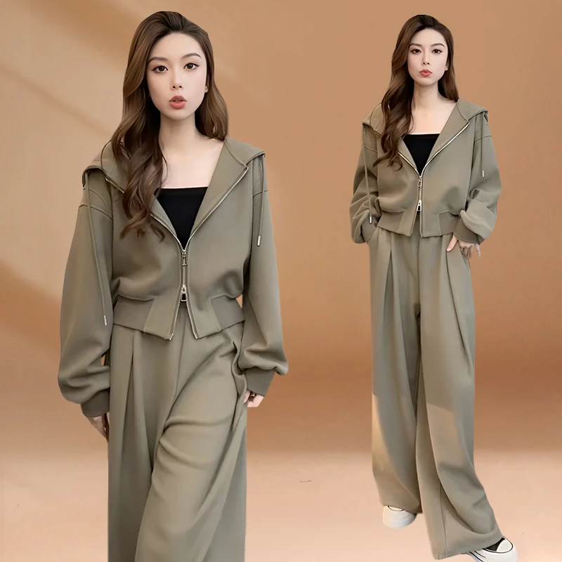 气质时尚两件套2025年春秋新款连帽显瘦百搭运动两件套网红套装女