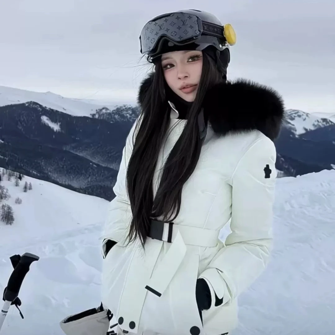 高定羽绒服女士外套狐狸毛滑雪服修身显瘦厚防寒保暖冲锋衣三防