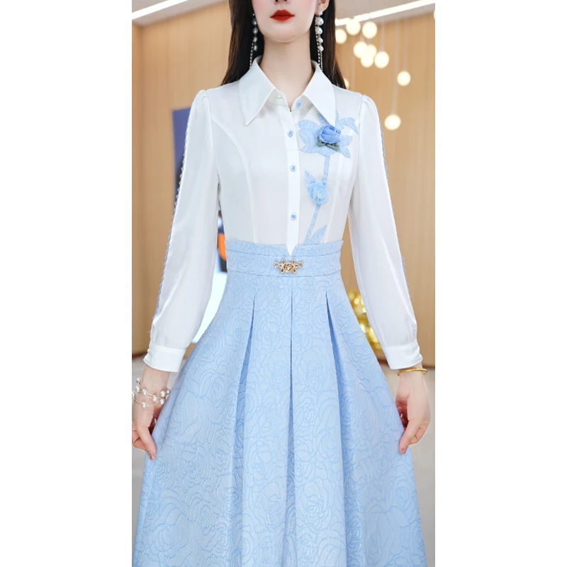 【连衣裙】春季设计感POLO领收腰气质显瘦通勤连衣裙M-4XL