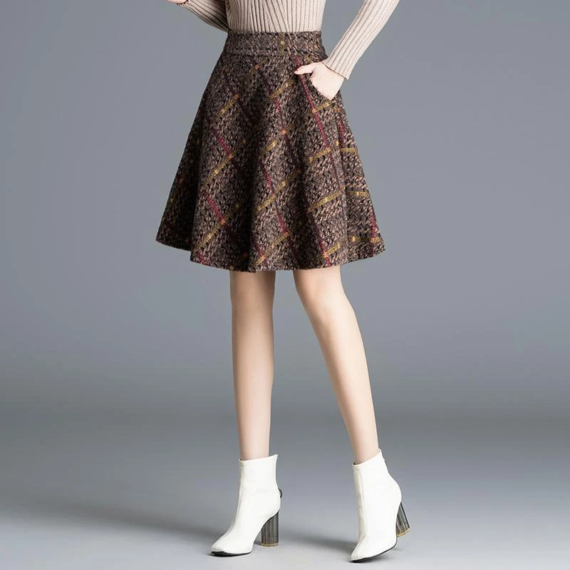 2025秋冬新款水貂绒格子短裙半身裙女高腰显瘦a字裙时尚遮胯伞裙