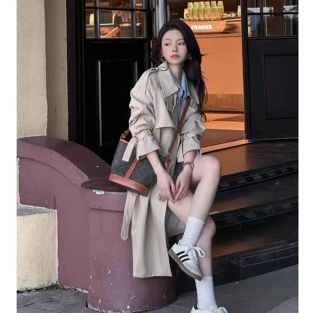 【萌姐严选】春秋季新款双排扣卡其风衣外套女中长款英伦风大衣1092