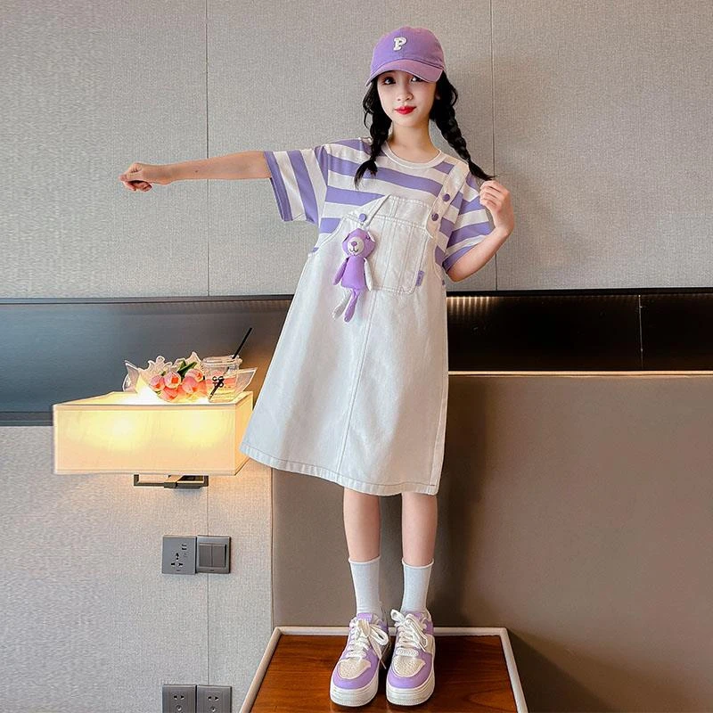 女童背带裙夏装2024新款洋气儿童夏季连衣裙女孩学院风假两件裙子