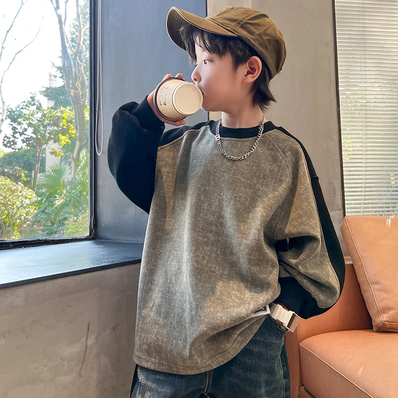 男童秋装拼色打底衫纯棉2025新款儿童韩版卫衣t恤长袖春秋款宽松T