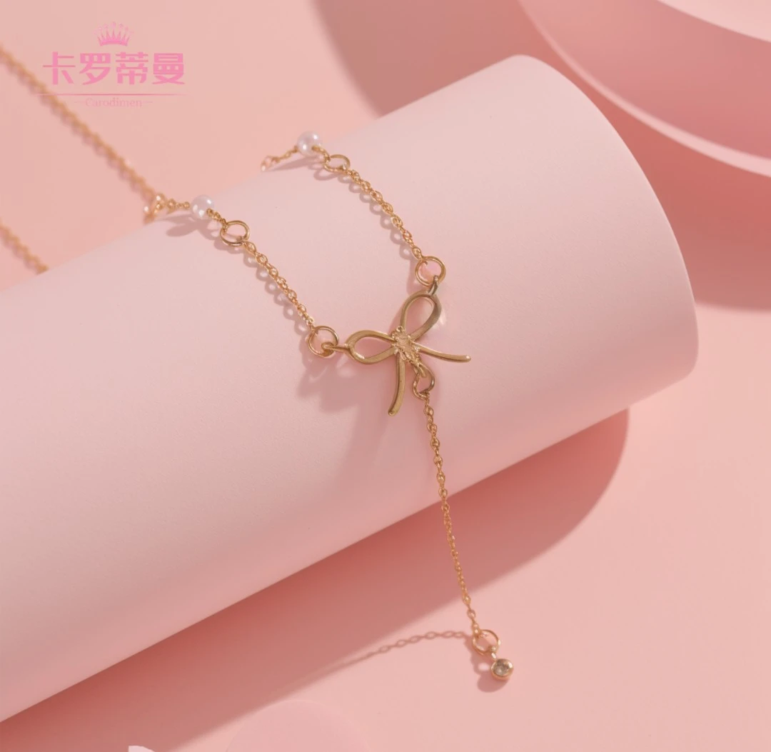 链子925银 卡罗蒂曼小众高级设计感蝴蝶结流苏925银项链简约百搭