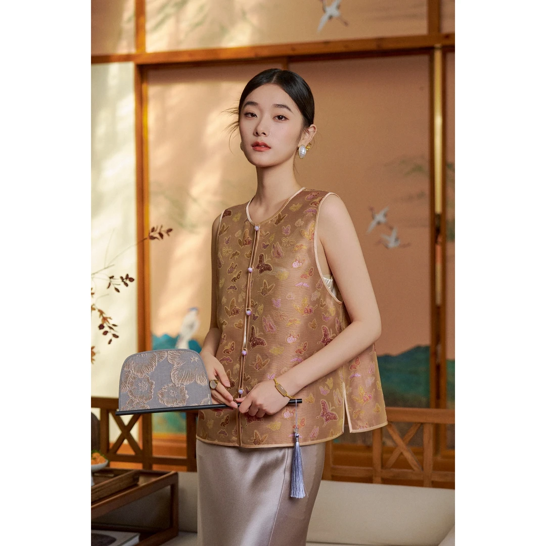 寻染朱伯伯苏罗蝶飞繁景双面异色罗粉色四经绞罗新中式马甲