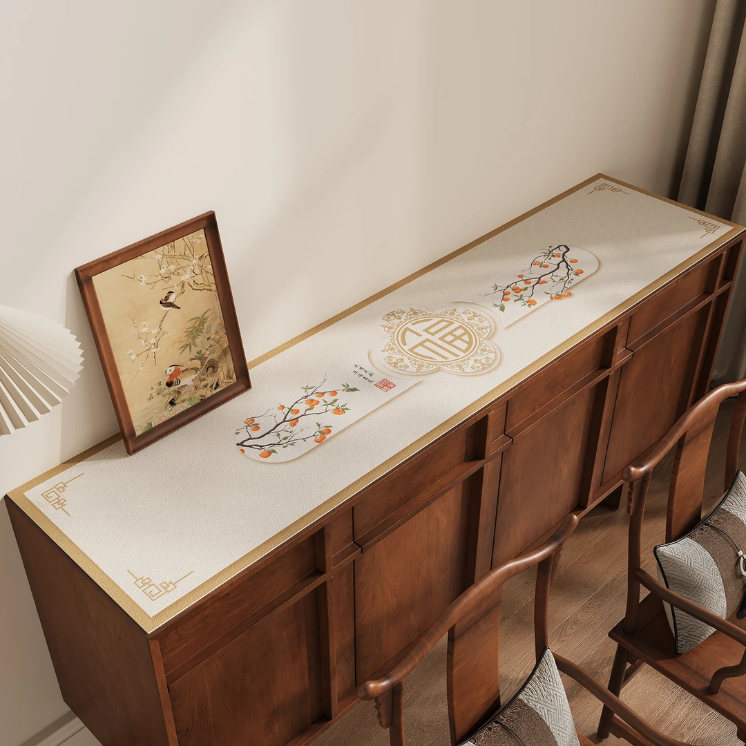 忘忧虫新中式皮革餐边柜垫防水防刮电视柜垫免洗耐脏玄关台面垫