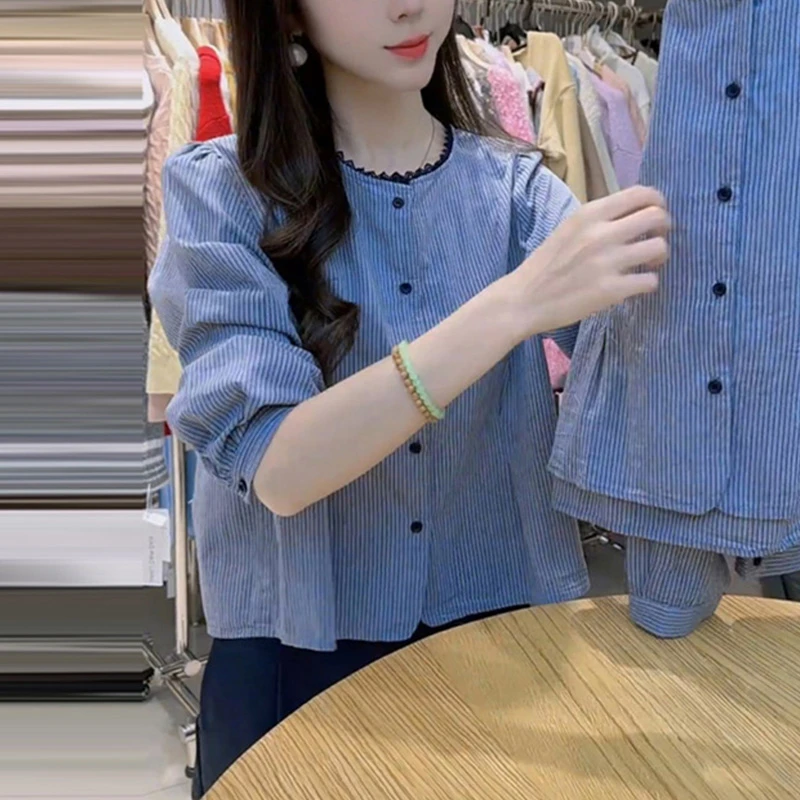 6986时尚休闲通勤风洋气漂亮小衫女秋季新款长袖圆领打底衫