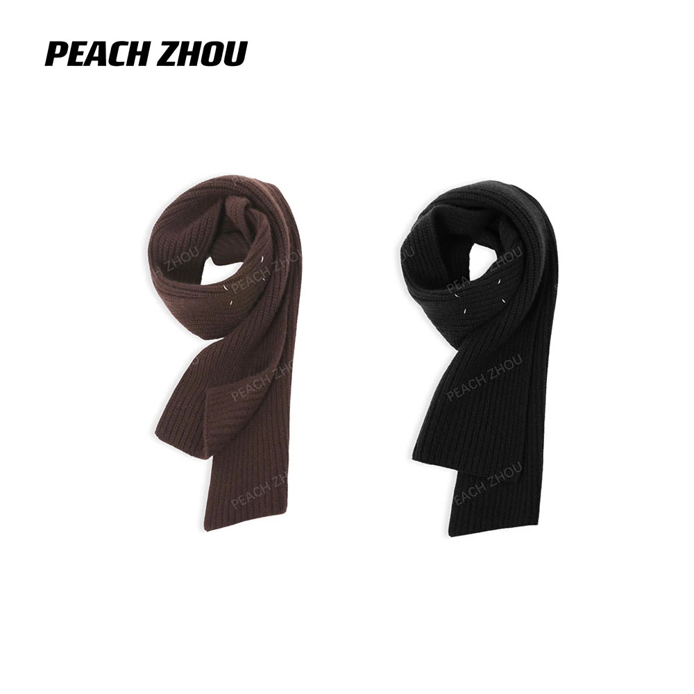 『PEACHZHOU』羊绒极简四缝线粗针围巾通勤休闲纯色中性保暖围脖