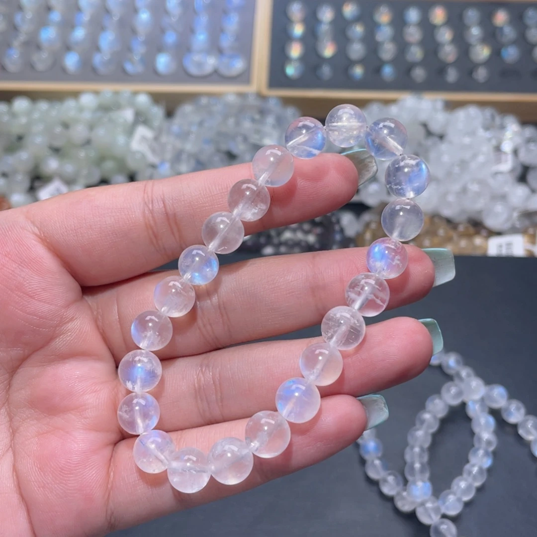 大***可手链未镶嵌长石蓝月光手链9mm