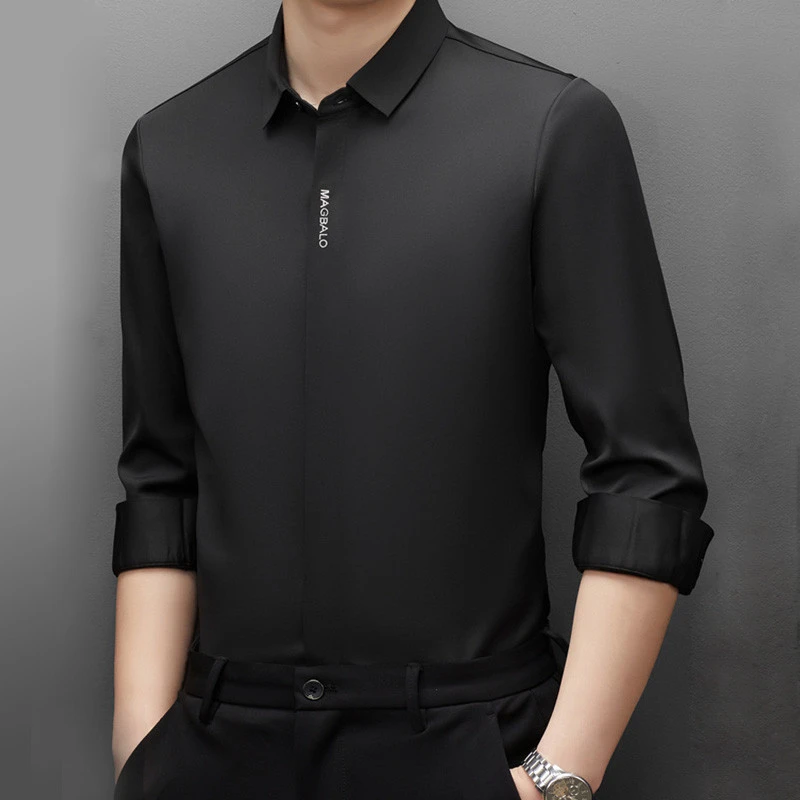 高级感衬衫男士长袖春秋款2025新款商务男装休闲百搭免烫无痕衬衣