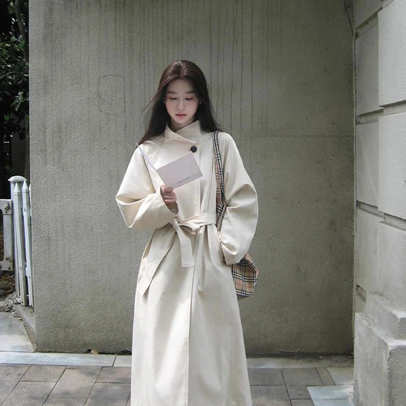 白色立领风衣外套女2025秋冬新款小个子深秋休闲赫本风长款高个子