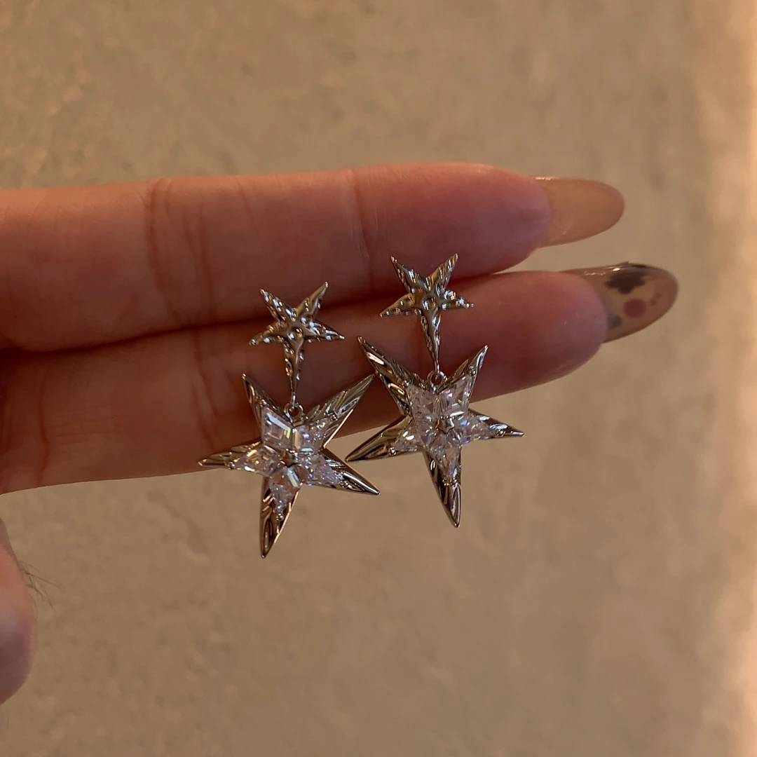 合金锆石耳饰 五芒星镶钻冷淡风小众设计感y2k个性气质时尚耳环女