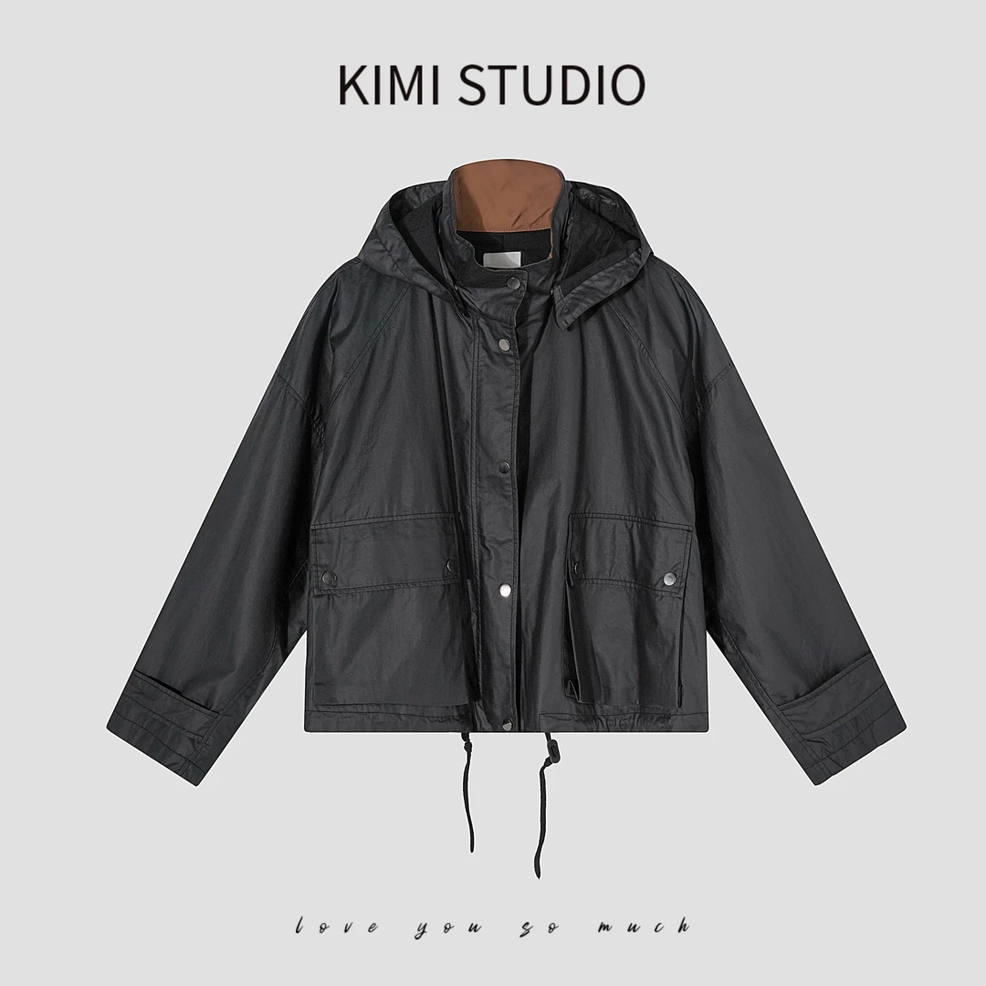 AW24130 tomboy涂层短款连帽风衣