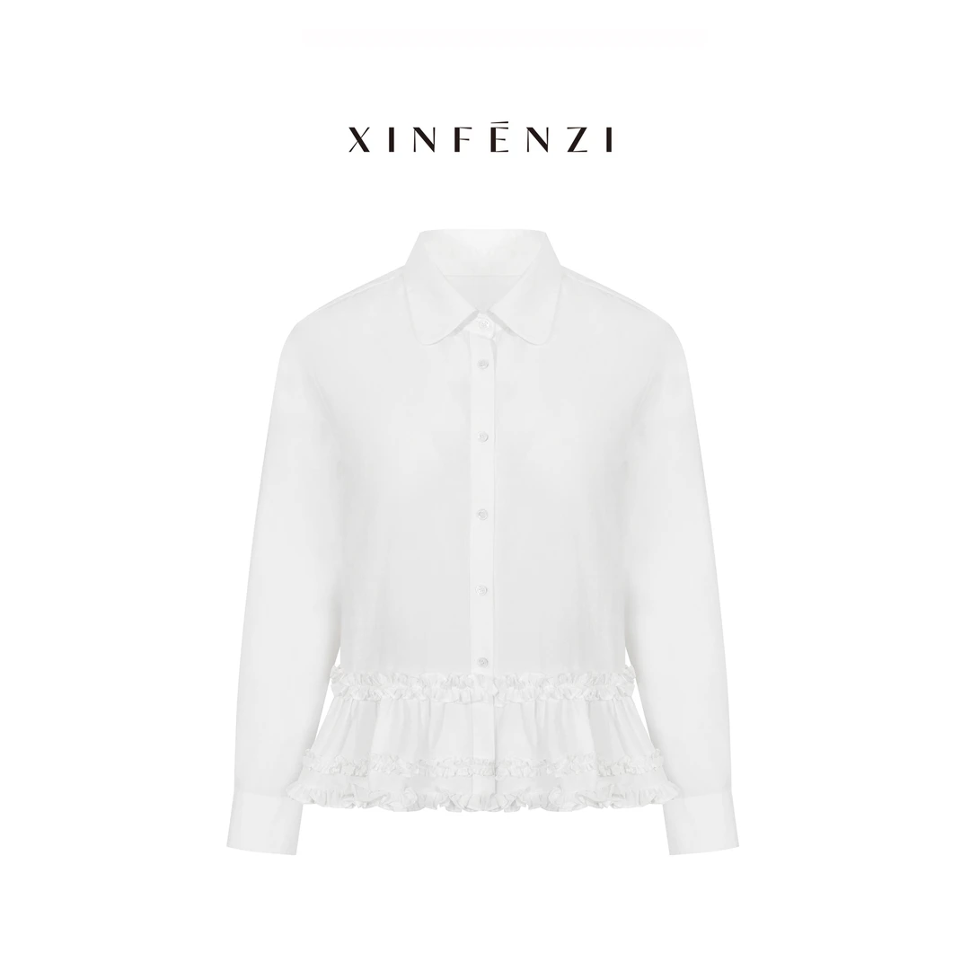 【冰糖雪梨】XINFENZI 桑蚕丝棉法式宫廷风木耳边衬衫 SS36228