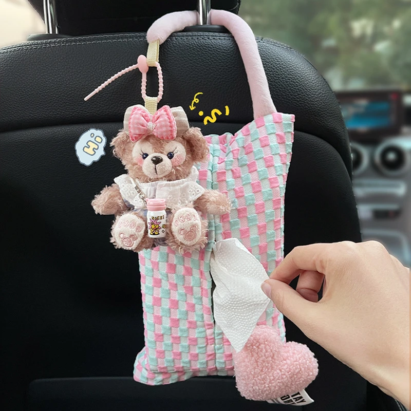 可爱玫玫车载纸巾盒汽车挂袋抽纸盒车内用座椅收纳挂式高级感玩偶