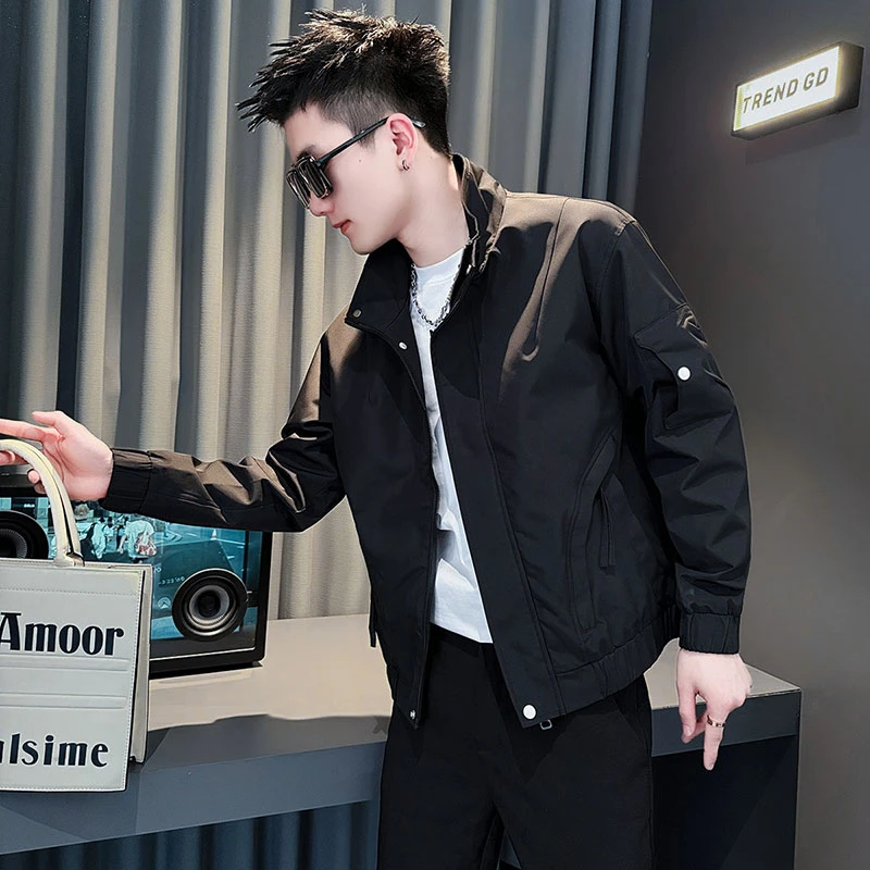 外套男款春秋2025新款潮牌网红洋气炸街高级男装痞帅休闲立领夹克