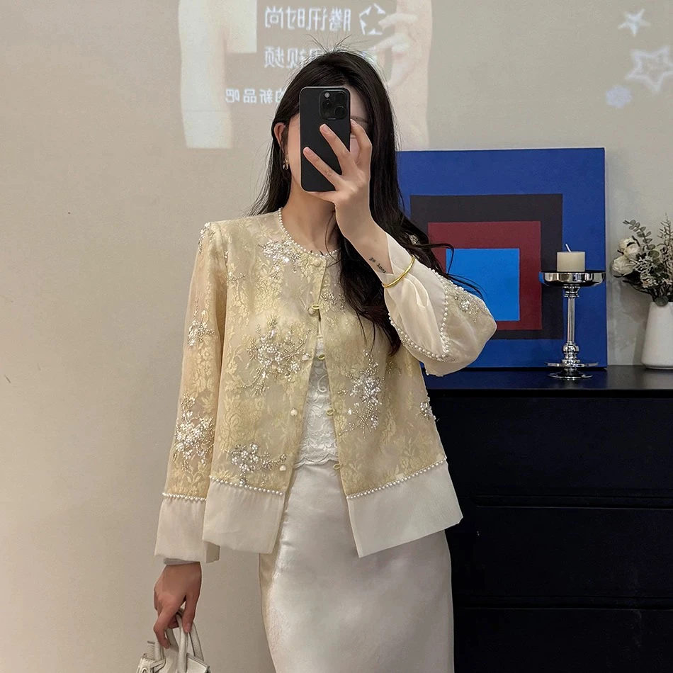 新中式国风刺绣小香风外套女轻奢钉珠高级感薄款轻纱防晒上衣