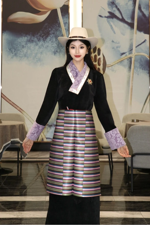 【洛珠玛】加绒加厚西藏服邦典一套拼接领西藏服加绒厚款套装加邦典