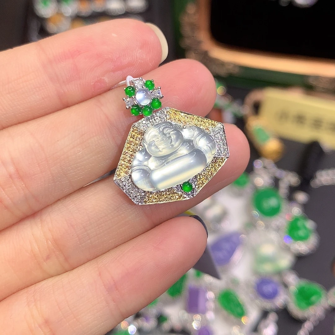 翡翠18K金镶嵌吊坠(不含链)