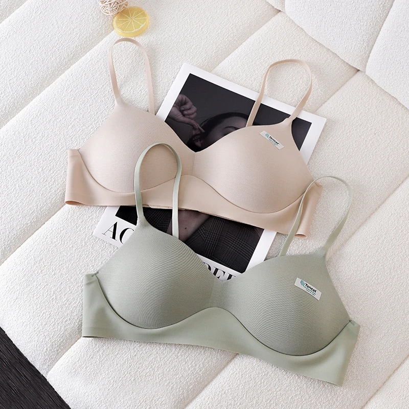 苏媞夏季简约莫代尔轻薄舒适小胸聚拢一片式无痕薄款女士内衣1057