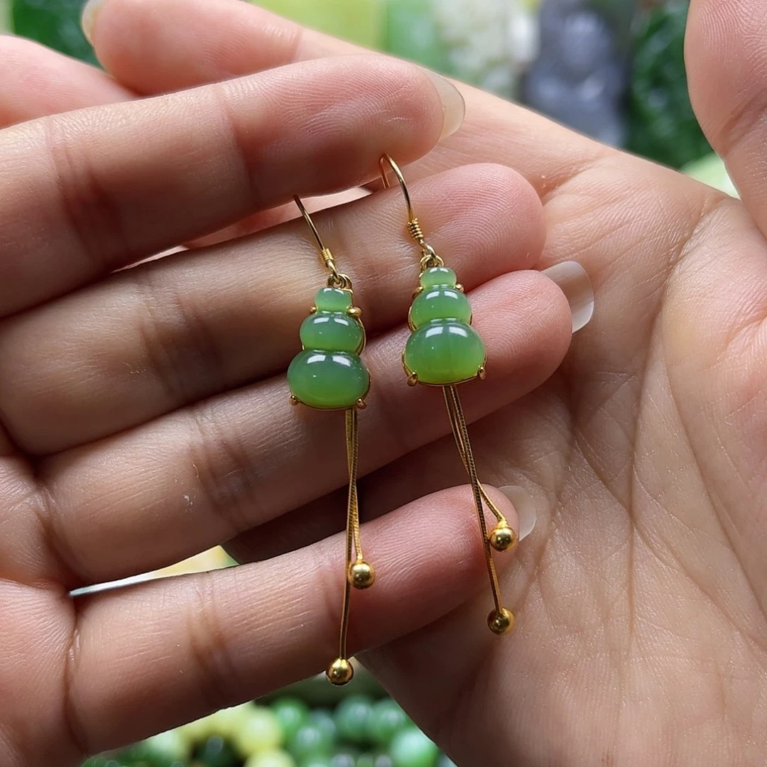 和田玉（碧玉）耳饰银S925镶嵌