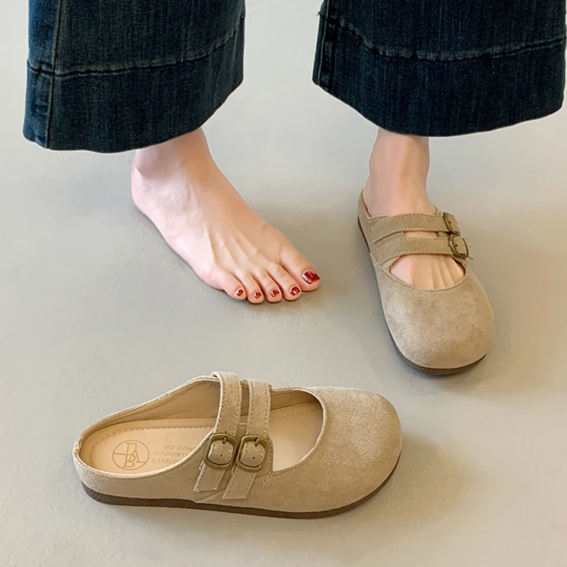 包头半拖鞋女夏季外穿2025新款软平底玛丽珍单鞋配裙子一脚蹬凉拖