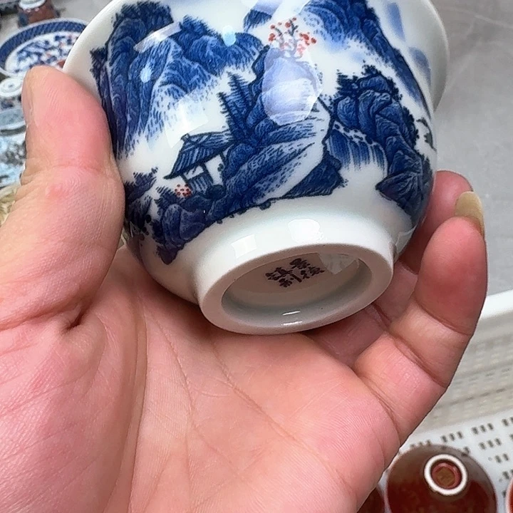 瓷片万里江山大压手杯