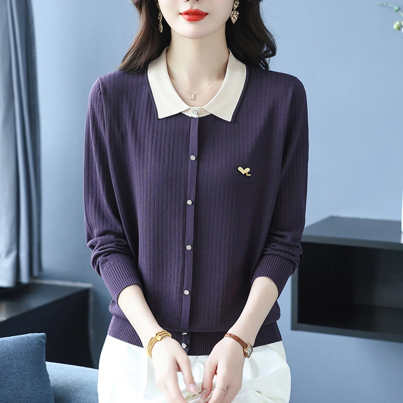 羊毛翻领针织上衣春秋气质秋装2025新款洋气高贵中年妈妈打底衫