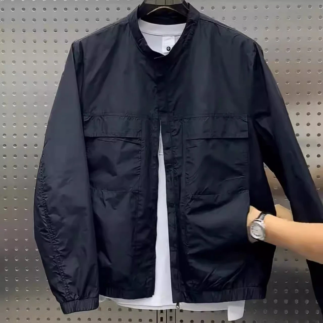 日系简约亨利领工装夹克春秋季新款上衣百搭休闲修身棒球领男外套