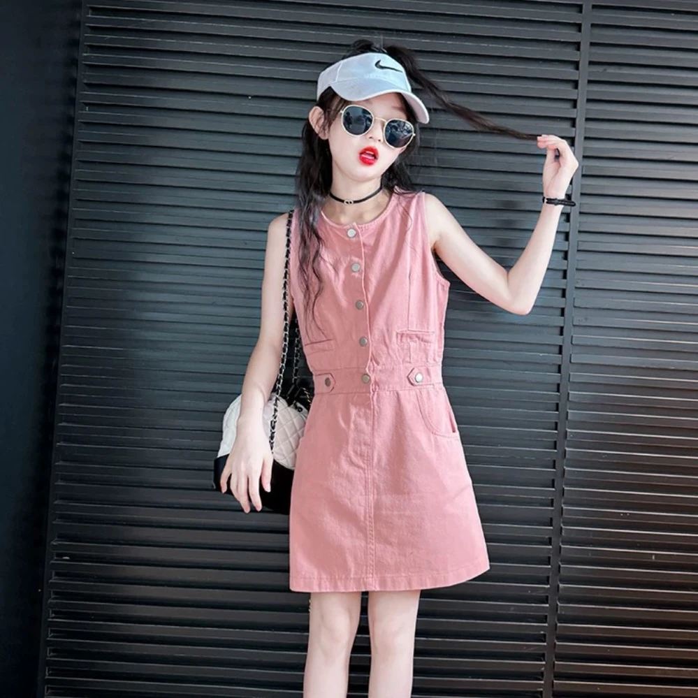 2025炸街女童裙子夏新款女大童夏季韩系牛仔连衣裙夏装洋气背心裙