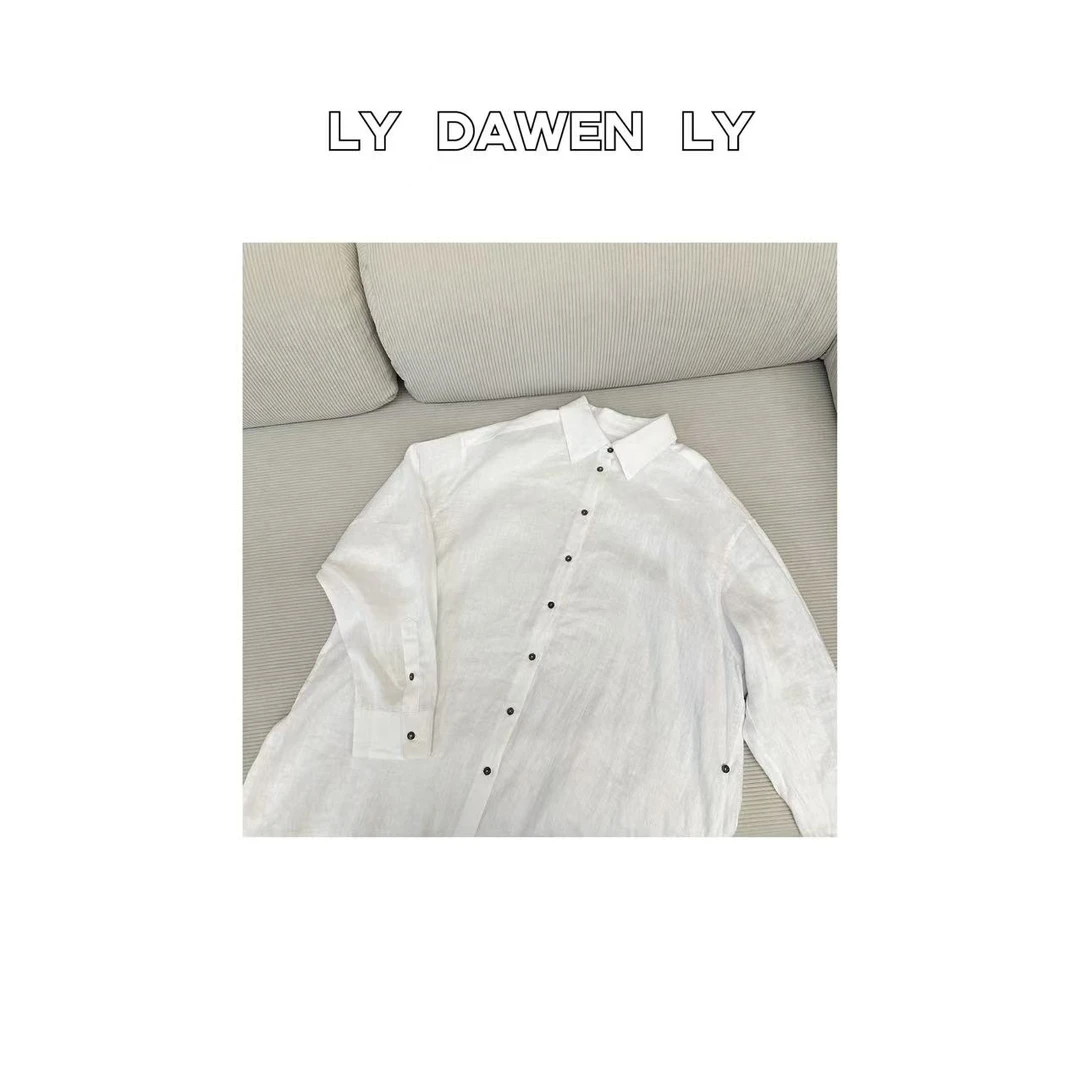 DAWEN  | 松弛感慵懒宽松百搭侧系扣亚麻衬衫 M171#
