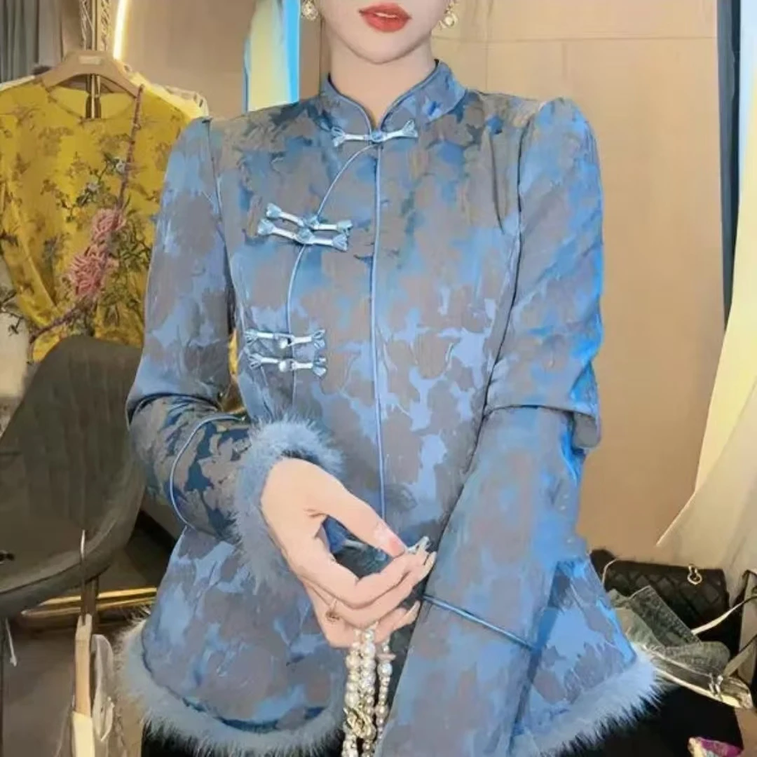 （2456）新中式国风改良版拼接毛毛外套