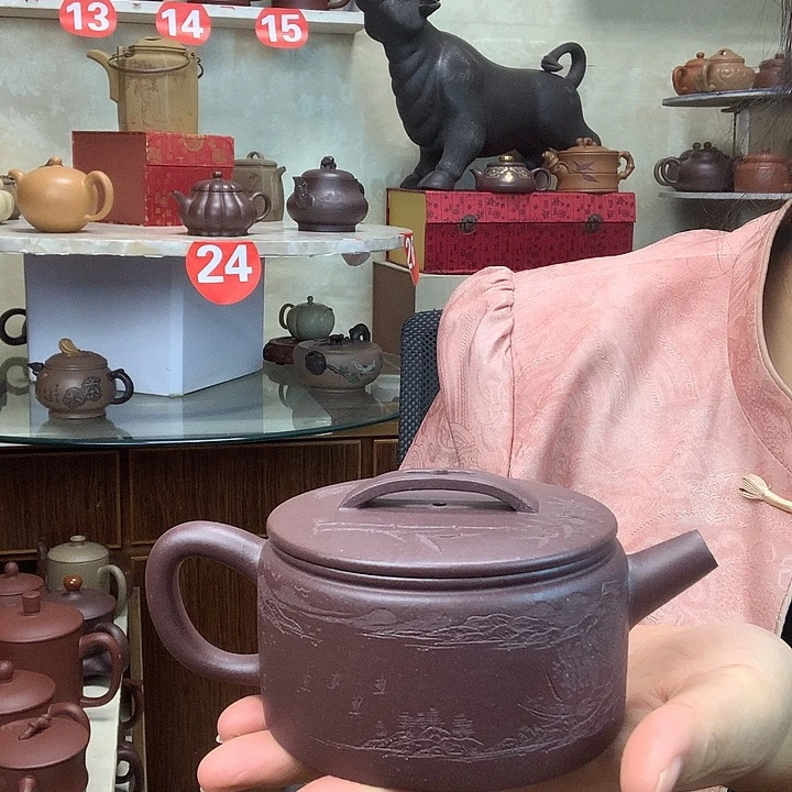 茶壶紫砂宜兴原矿紫泥汉瓦壶