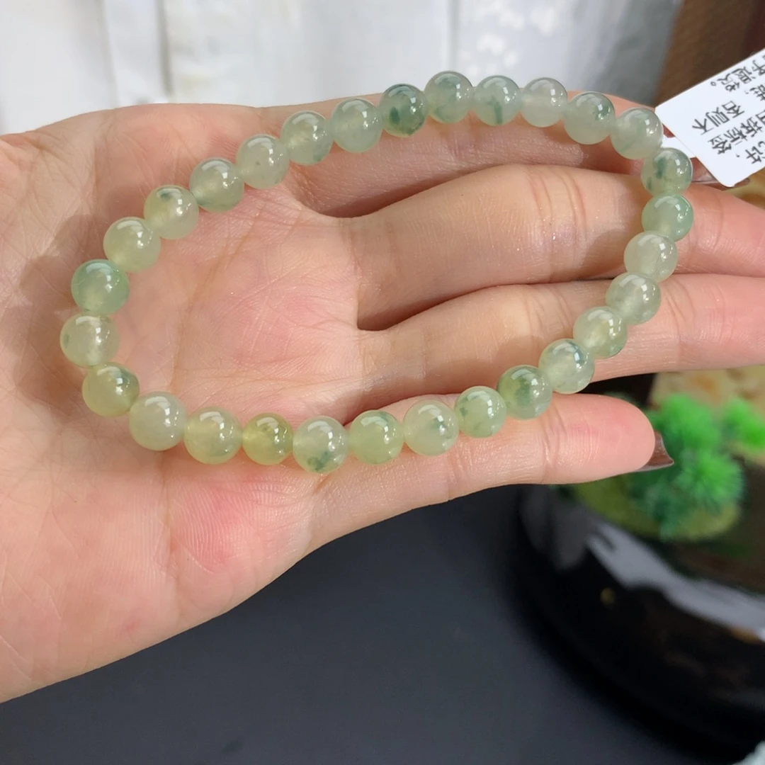未镶嵌手串翡翠卡6.5冰胶黄翡飘绿花手串