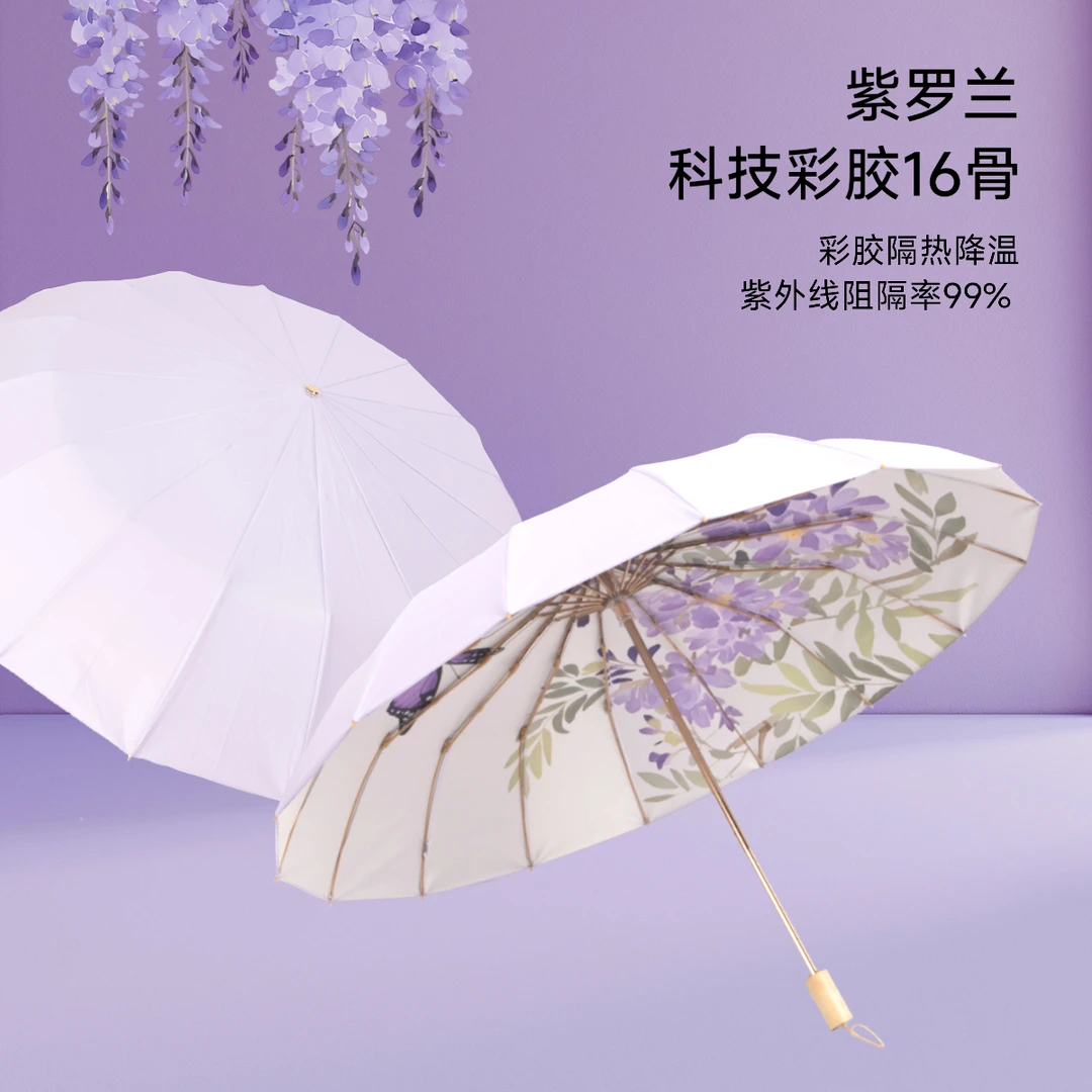 乐芙兰【16骨新中式晴雨伞】古典简约彩胶超大折叠彩胶防紫外线