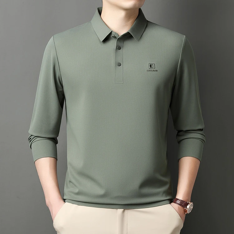 雅鹿男装长袖潮流高档中年薄款中年Polo衫秋季商务休闲T恤打底衫