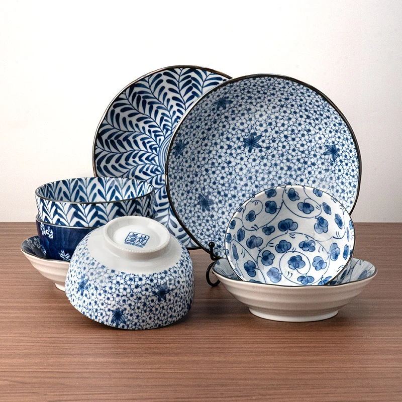美浓烧日本进口陶瓷饭碗盘子套装日常家用餐具釉下彩日式经典菜盘