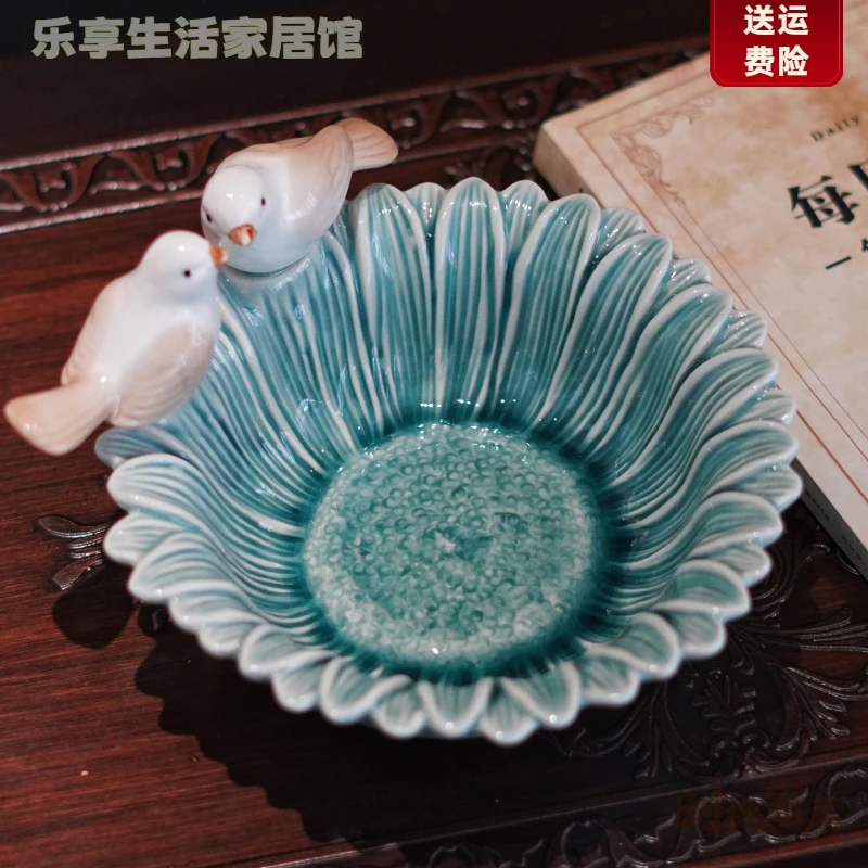 北欧风首饰收纳盘珠宝展示架创意可爱小鸟陶瓷托盘饰品摆件
