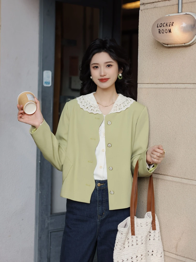 琦琦【春日絮语】港风春季时尚复古纯色显瘦外套YN0924418