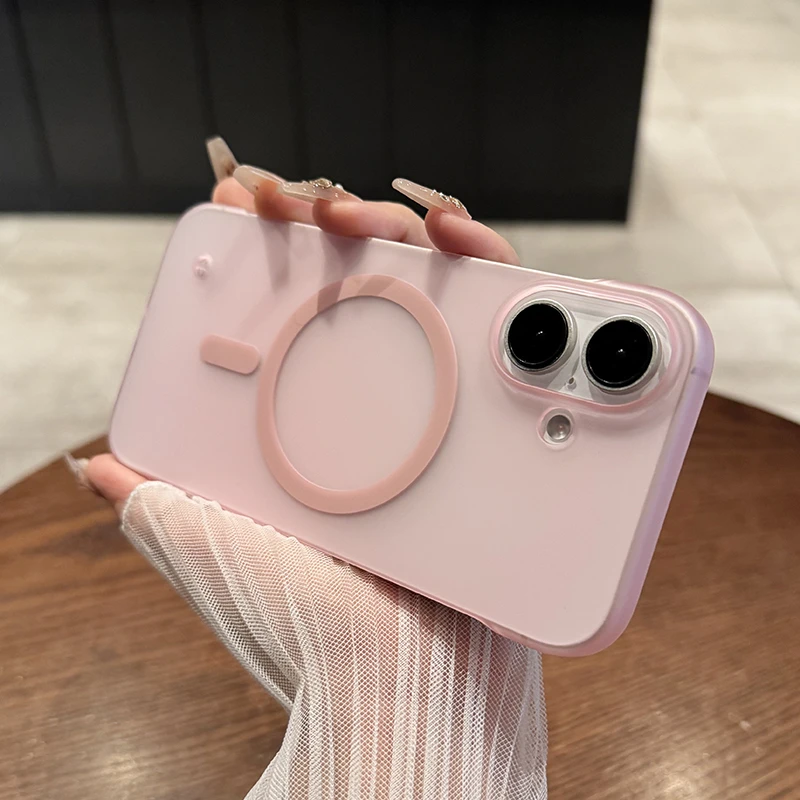 适用于苹果16手机壳超薄磨砂无边框iPhone15promax透明无线磁吸14