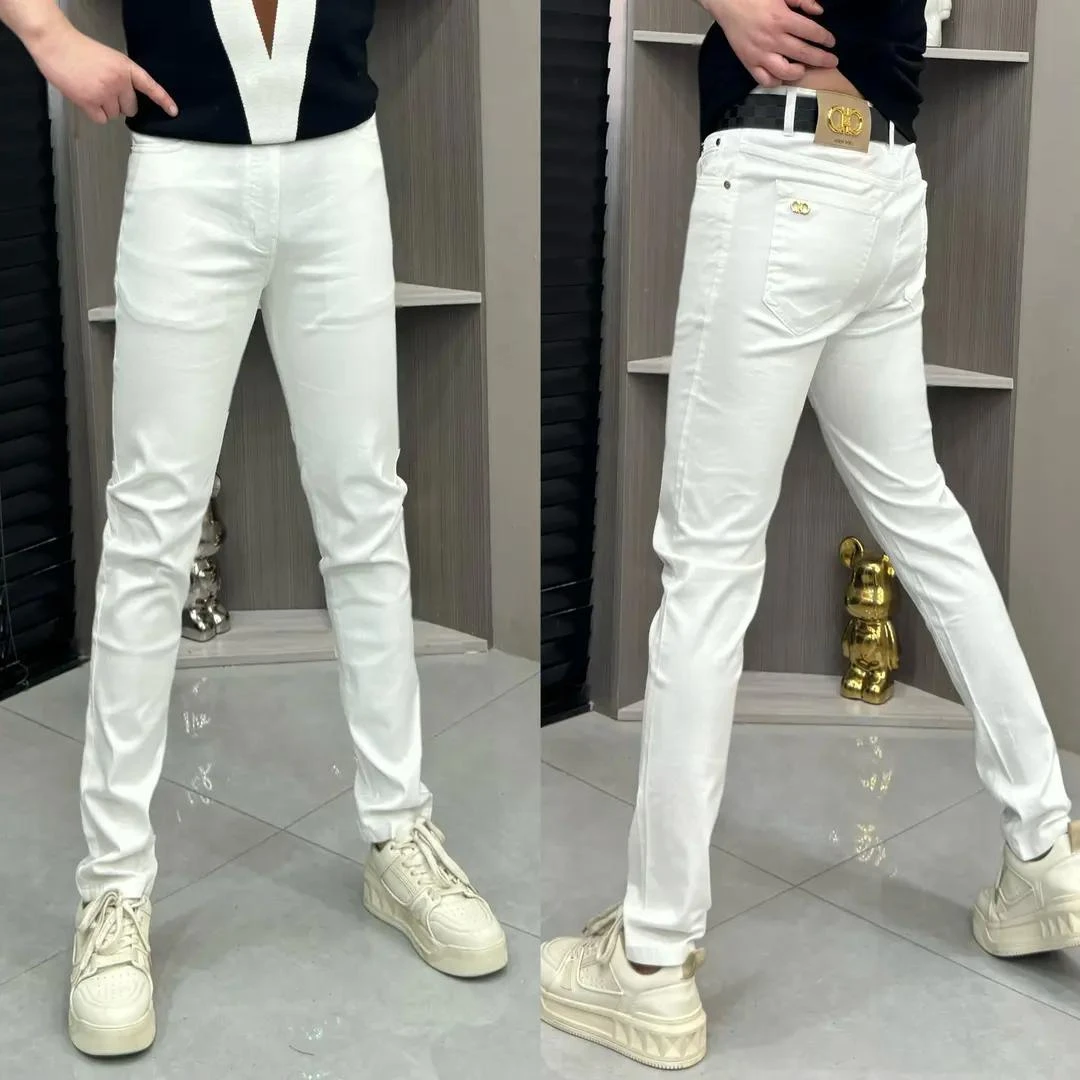 秋冬男士英伦风多色牛仔裤轻奢大气痞帅男款休闲小直脚牛仔长裤男