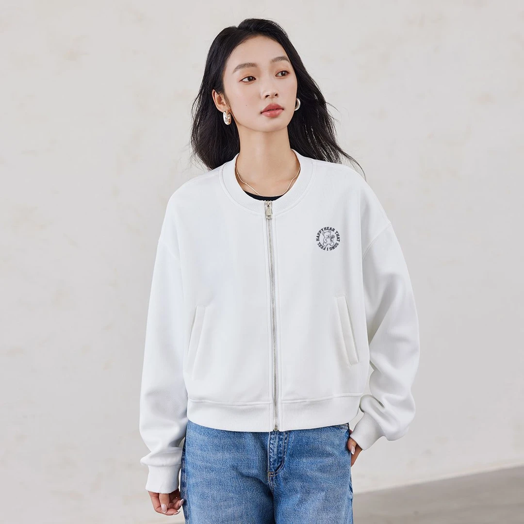 茵曼2025年春季简约休闲棒球服女韩版宽松显瘦个性短款外套夹克