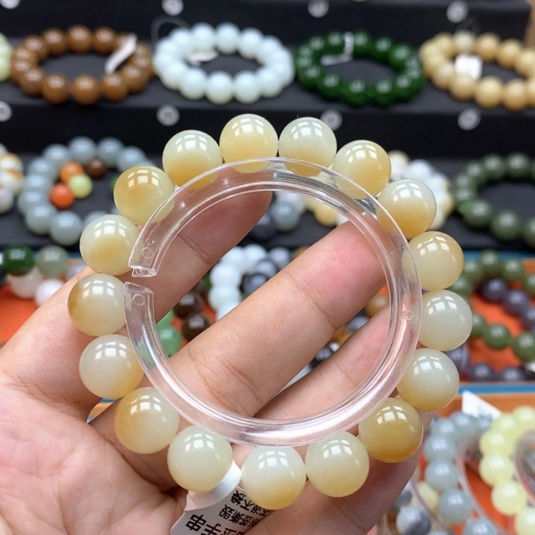 和田玉未镶嵌手串Q卡12且末糖白