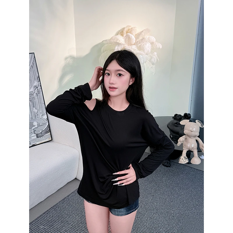 防晒小香肩上衣显瘦长袖时尚休闲黑色薄款宽松修身设计感85420212