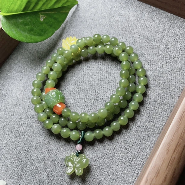 0305和田玉黄口料多圈蝴蝶花手链