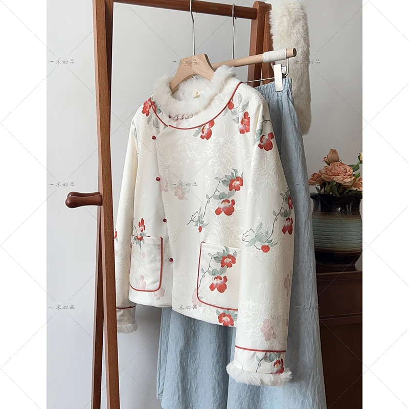 5554《仙姿佚貌》原创新中式国风印花加绒外套高级感气质棉服