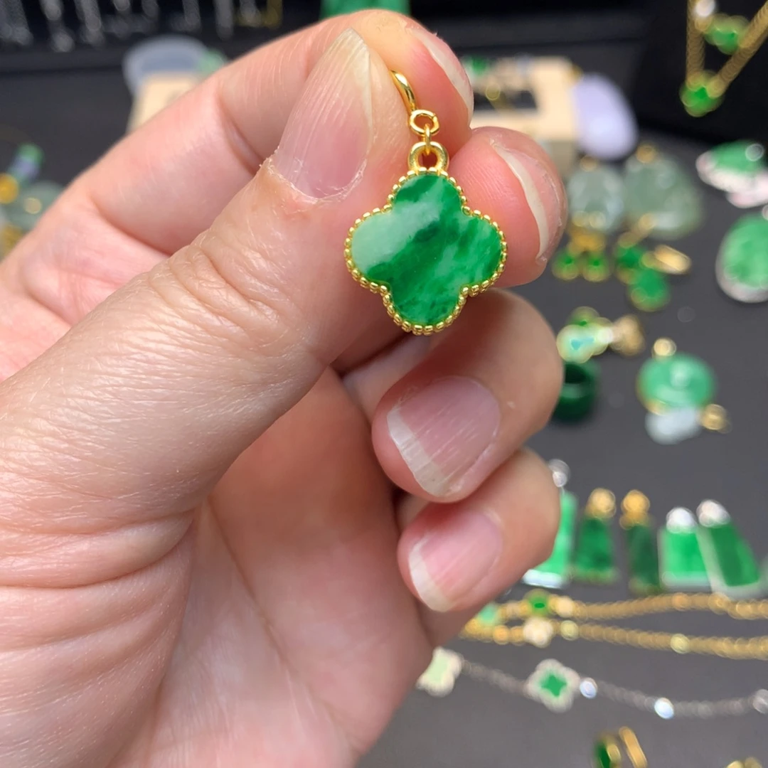 翡翠银S925镶嵌吊坠(不含链)有纹裂