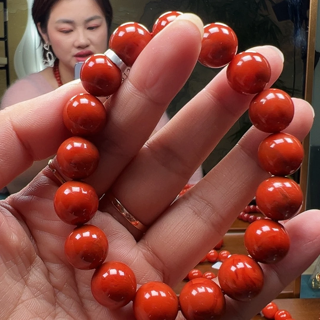 南红玛瑙未镶嵌瓦西牛血火焰纹圆珠12mm