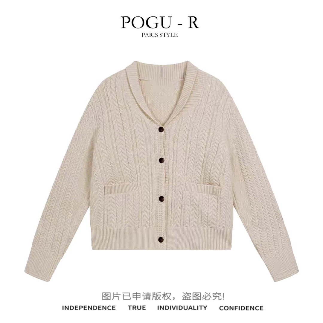 【PoGu】新款羊毛青果领针织开衫毛衣SY-1054