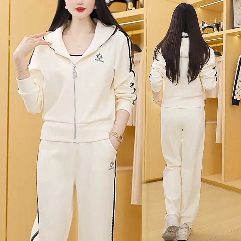 春装运动服女套装2025年新款春秋显瘦开衫洋气减龄连帽卫衣两件套